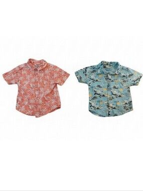 🔥5/$25🔥Al & Ray 2 Toddler Boys Coral Pink and Blue Patterned Top